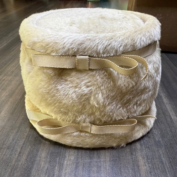 AWN New York‎ Vintage Pillbox Hat Faux Fur Ribbon Accents Union Made